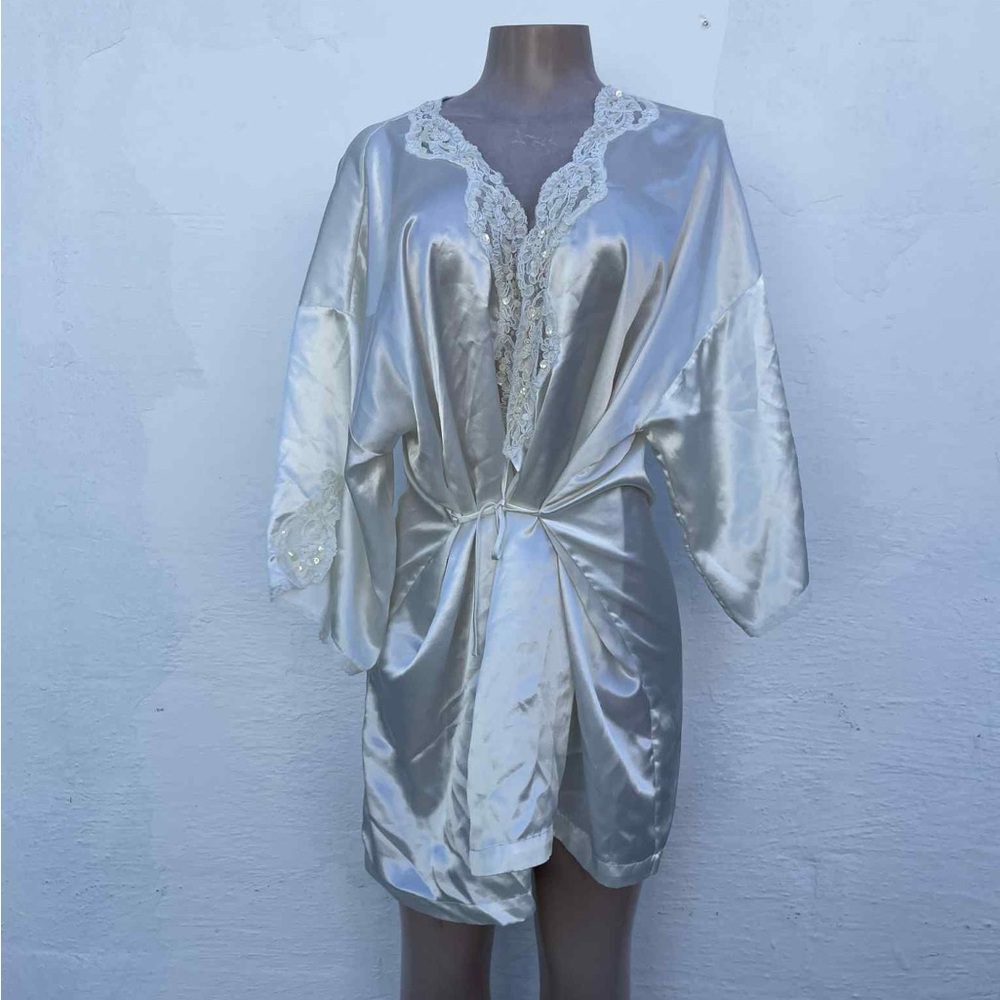 Victoria's Secret Satin Lace Robe - Silver